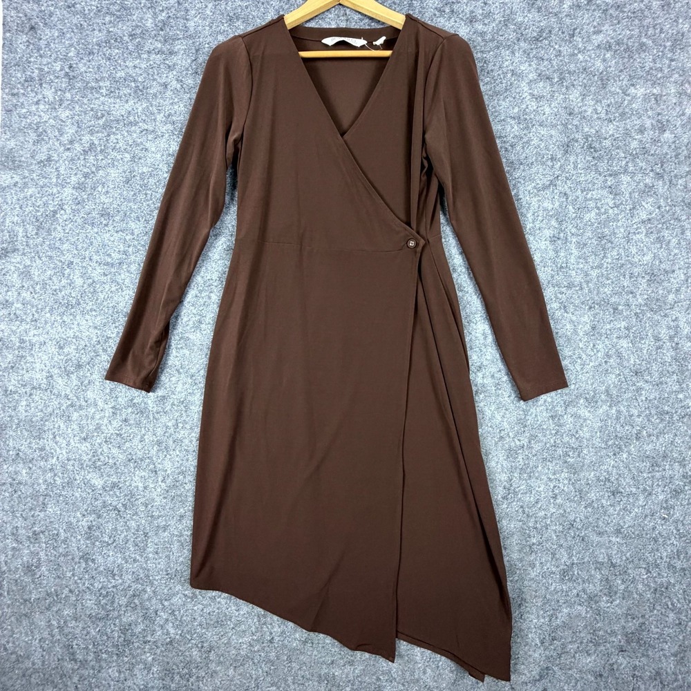 Beautiful by Lawrence Zarian Wrap Dress Womens Small Brown V-Neck Asymmetric Hem